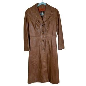 Vintage Dan Di Modes 24K Glove Leather Trench Coat Tan Brown Fitted Sz 8